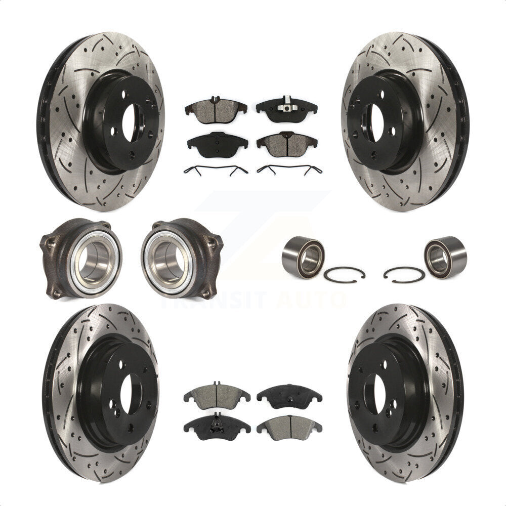 Front Rear Wheel Hub Bearings Assembly Coated Disc Brake Rotors And Semi-Metallic Pads Kit (10Pc) For Mercedes-Benz E350 With 322mm Diameter Rotor KBB-107461 by Transit Auto