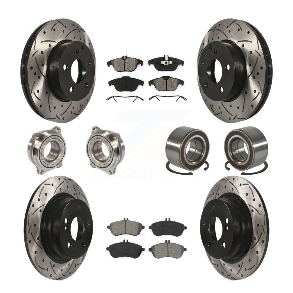 Front Rear Wheel Hub Bearings Assembly Coated Disc Brake Rotors And Semi-Metallic Pads Kit (10Pc) For Mercedes-Benz C300 KBB-107462 by Transit Auto