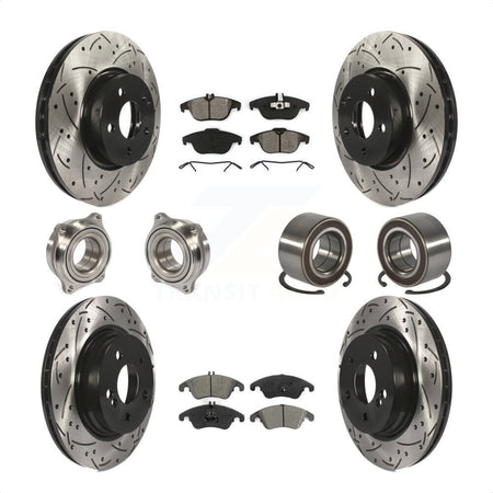 Front Rear Wheel Hub Bearings Assembly Coated Disc Brake Rotors And Semi-Metallic Pads Kit (10Pc) For Mercedes-Benz C300 C350 KBB-107464 by Transit Auto