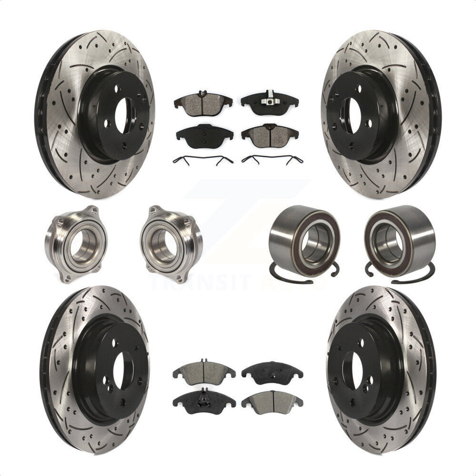 Front Rear Wheel Hub Bearings Assembly Coated Disc Brake Rotors And Semi-Metallic Pads Kit (10Pc) For Mercedes-Benz C300 C350 KBB-107464 by Transit Auto
