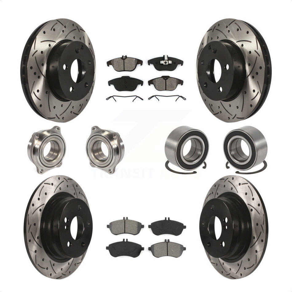 Front Rear Wheel Hub Bearings Assembly Coated Disc Brake Rotors And Semi-Metallic Pads Kit (10Pc) For 2010-2010 Mercedes-Benz C300 C250 AWD KBB-107465 by Transit Auto