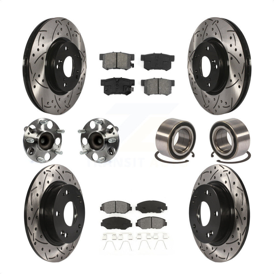 Front Rear Wheel Hub Bearings Assembly Coated Disc Brake Rotors And Semi-Metallic Pads Kit (10Pc) For Honda Civic KBB-107473 by Transit Auto