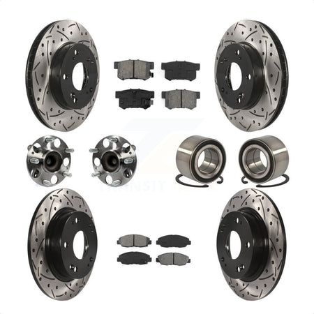 Front Rear Wheel Hub Bearings Assembly Coated Disc Brake Rotors And Semi-Metallic Pads Kit (10Pc) For 2012 Honda Civic LX Vehicles Manufactured In Canada KBB-107474 by Transit Auto