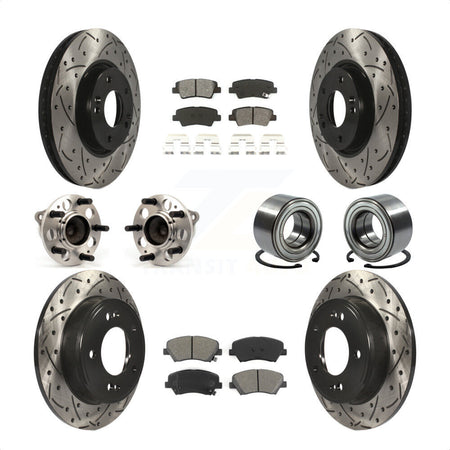 Front Rear Wheel Hub Bearings Assembly Coated Disc Brake Rotors And Semi-Metallic Pads Kit (10Pc) For 2015 Hyundai Veloster Tech RE FLEX SE KBB-107481 by Transit Auto