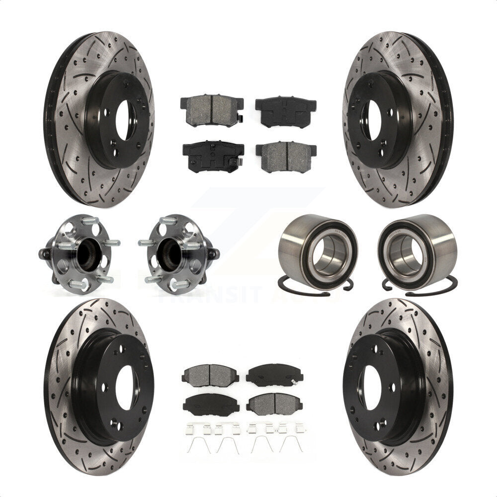 Front Rear Wheel Hub Bearings Assembly Coated Disc Brake Rotors And Semi-Metallic Pads Kit (10Pc) For Honda Civic KBB-107495 by Transit Auto
