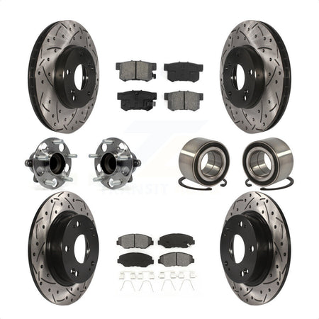 Front Rear Wheel Hub Bearings Assembly Coated Disc Brake Rotors And Semi-Metallic Pads Kit (10Pc) For Honda Civic KBB-107495 by Transit Auto