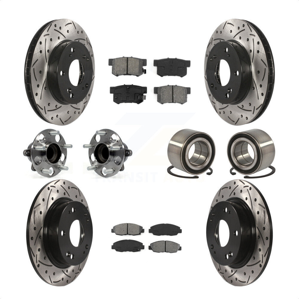 Front Rear Wheel Hub Bearings Assembly Coated Disc Brake Rotors And Semi-Metallic Pads Kit (10Pc) For 2013-2014 Honda Civic LX with Manual transmission KBB-107496 by Transit Auto