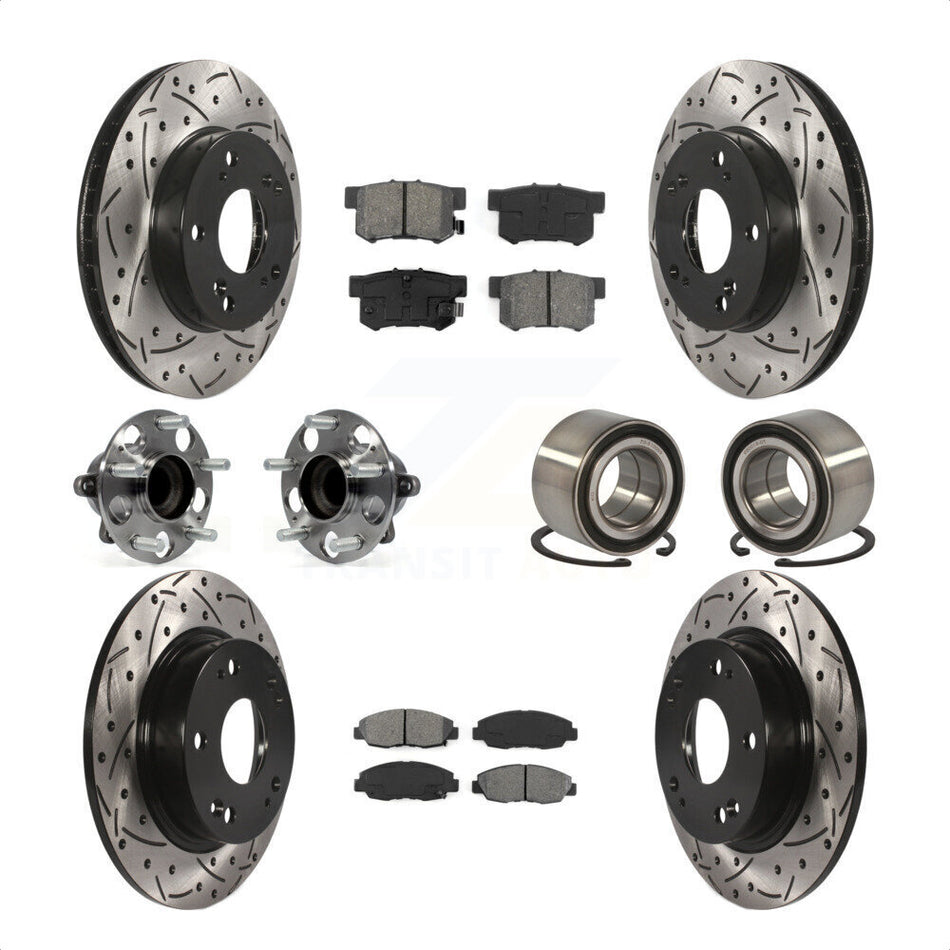 Front Rear Wheel Hub Bearings Assembly Coated Disc Brake Rotors And Semi-Metallic Pads Kit (10Pc) For 2013-2014 Honda Civic LX with Manual transmission KBB-107496 by Transit Auto