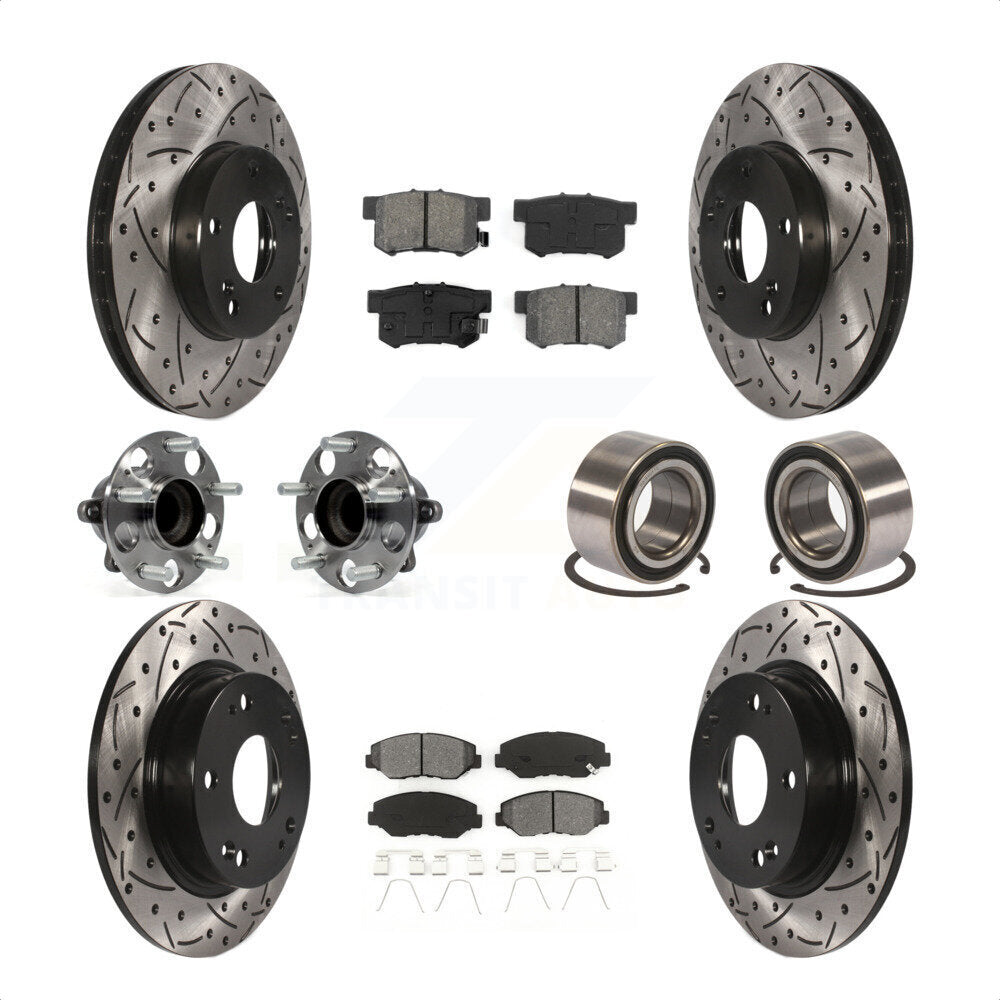 Front Rear Wheel Hub Bearings Assembly Coated Disc Brake Rotors And Semi-Metallic Pads Kit (10Pc) For 2015 Acura ILX 2.0L KBB-107497 by Transit Auto