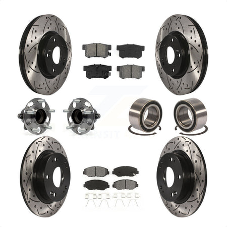 Front Rear Wheel Hub Bearings Assembly Coated Disc Brake Rotors And Semi-Metallic Pads Kit (10Pc) For 2013-2015 Acura ILX 2.4L KBB-107498 by Transit Auto