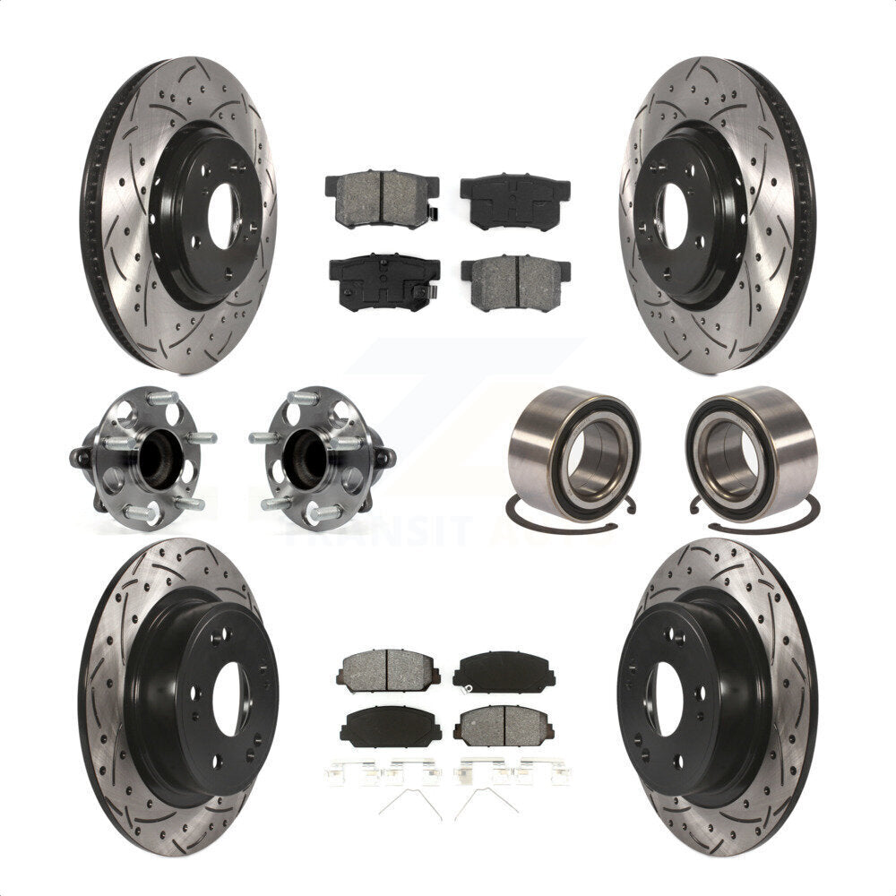 Front Rear Wheel Hub Bearings Assembly Coated Disc Brake Rotors And Semi-Metallic Pads Kit (10Pc) For 2017-2018 Acura ILX KBB-107501 by Transit Auto