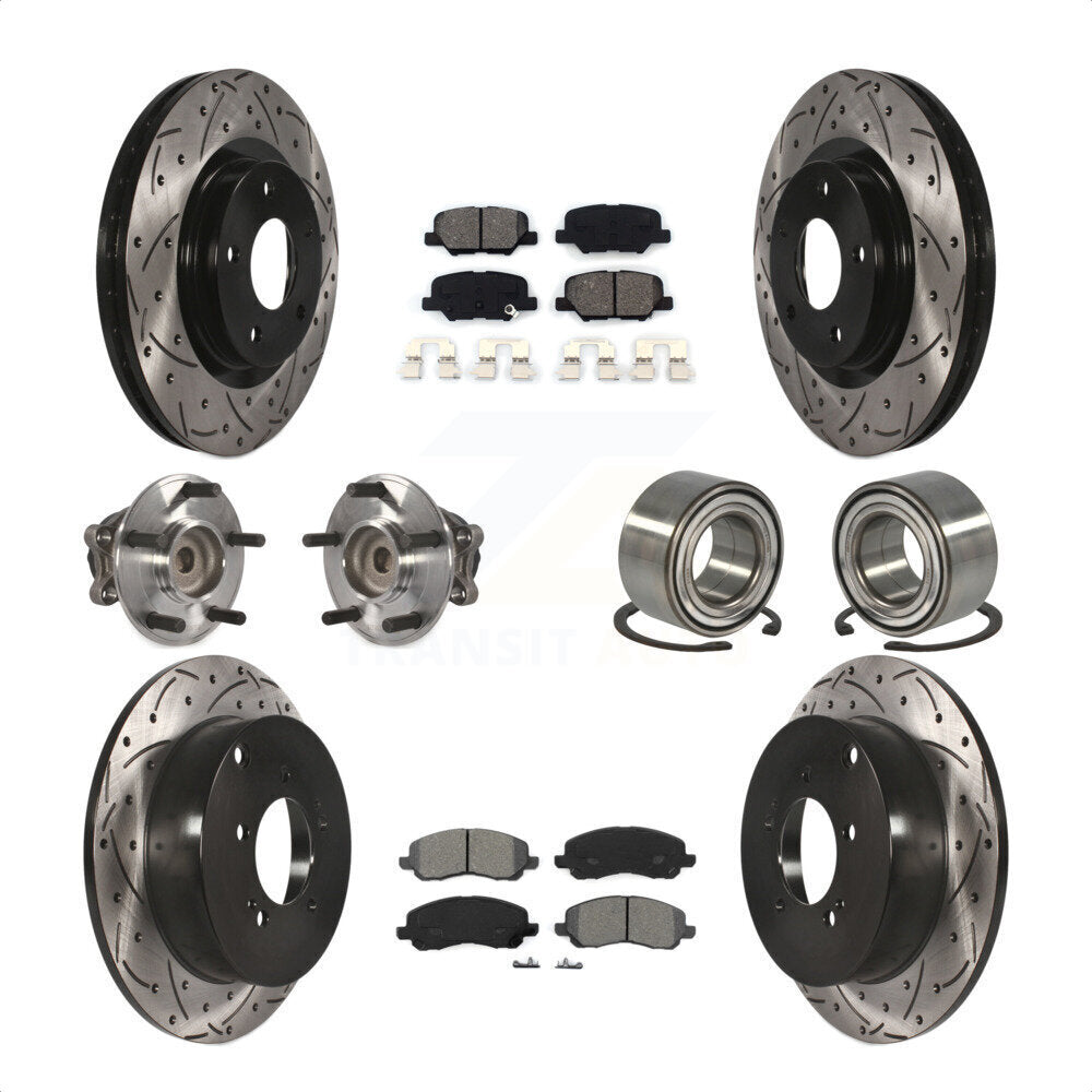 Front Rear Wheel Hub Bearings Assembly Coated Disc Brake Rotors And Semi-Metallic Pads Kit (10Pc) For 2013 Mitsubishi Outlander FWD with 3.0L KBB-107507 by Transit Auto
