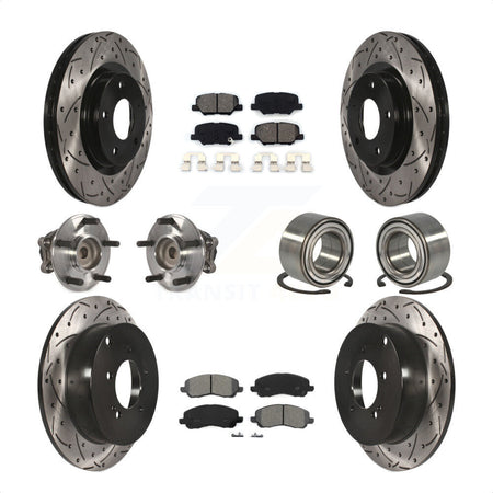 Front Rear Wheel Hub Bearings Assembly Coated Disc Brake Rotors And Semi-Metallic Pads Kit (10Pc) For 2013 Mitsubishi Outlander FWD with 3.0L KBB-107507 by Transit Auto