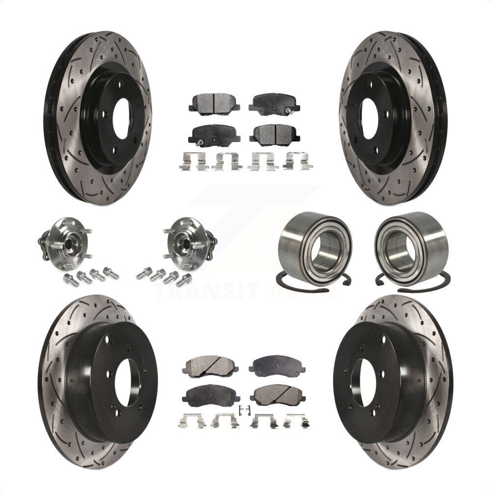 Front Rear Wheel Hub Bearings Assembly Coated Disc Brake Rotors And Ceramic Pads Kit (10Pc) For 2013 Mitsubishi Outlander AWD with 3.0L Without 7 Passenger Seating KBB-107539 by Transit Auto