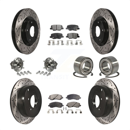 Front Rear Wheel Hub Bearings Assembly Coated Disc Brake Rotors And Ceramic Pads Kit (10Pc) For 2013 Mitsubishi Outlander AWD with 3.0L Without 7 Passenger Seating KBB-107539 by Transit Auto