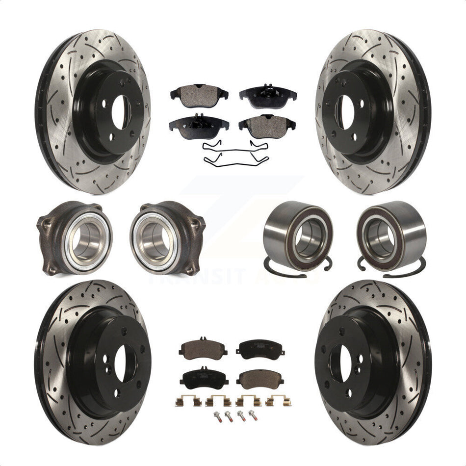 Front Rear Wheel Hub Bearings Assembly Coated Disc Brake Rotors And Ceramic Pads Kit (10Pc) For Mercedes-Benz GLK350 GLK250 KBB-107549 by Transit Auto