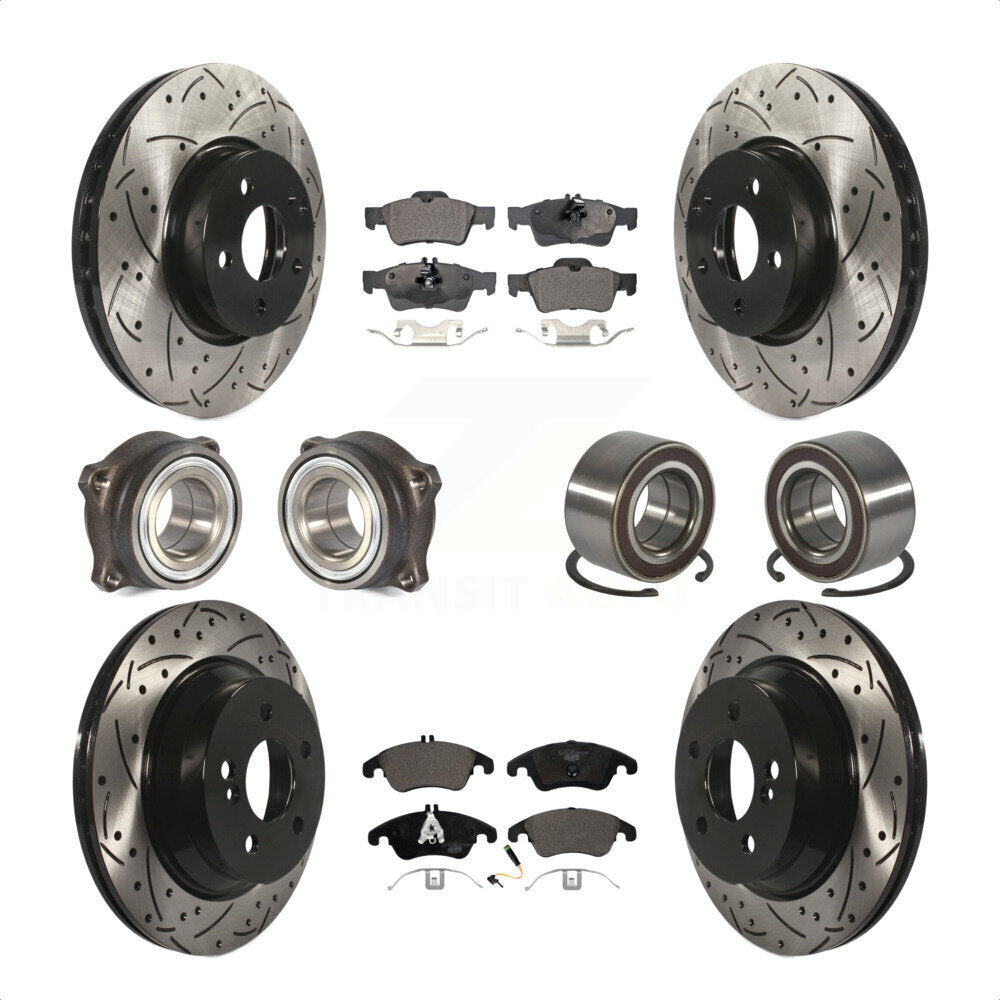 Front Rear Wheel Hub Bearings Assembly Coated Disc Brake Rotors And Ceramic Pads Kit (10Pc) For Mercedes-Benz E350 E400 With 322mm Diameter Rotor KBB-107550 by Transit Auto