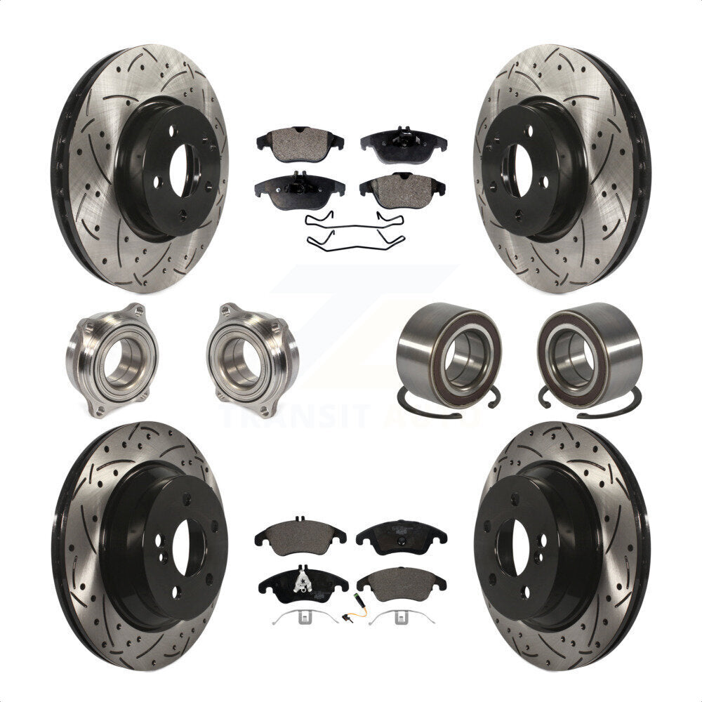 Front Rear Wheel Hub Bearings Assembly Coated Disc Brake Rotors And Ceramic Pads Kit (10Pc) For 2014 Mercedes-Benz E350 Convertible Coupe With 322mm Diameter Rotor KBB-107553 by Transit Auto