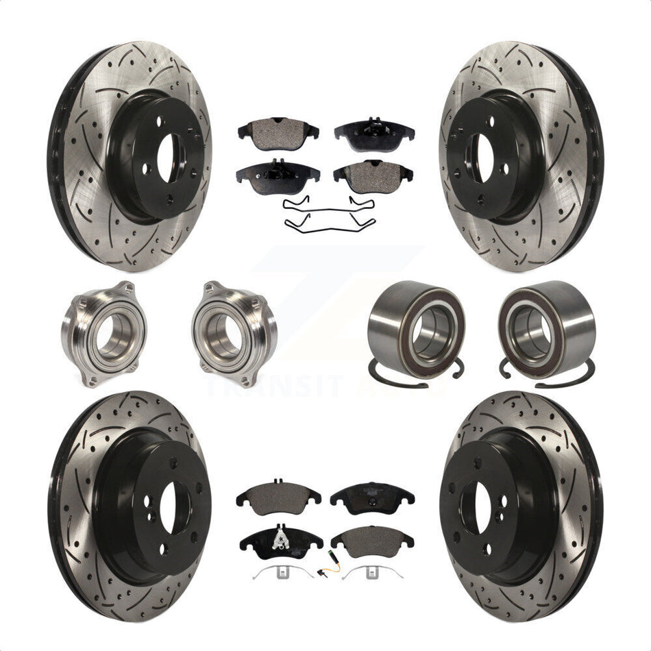 Front Rear Wheel Hub Bearings Assembly Coated Disc Brake Rotors And Ceramic Pads Kit (10Pc) For 2014 Mercedes-Benz E350 Convertible Coupe With 322mm Diameter Rotor KBB-107553 by Transit Auto