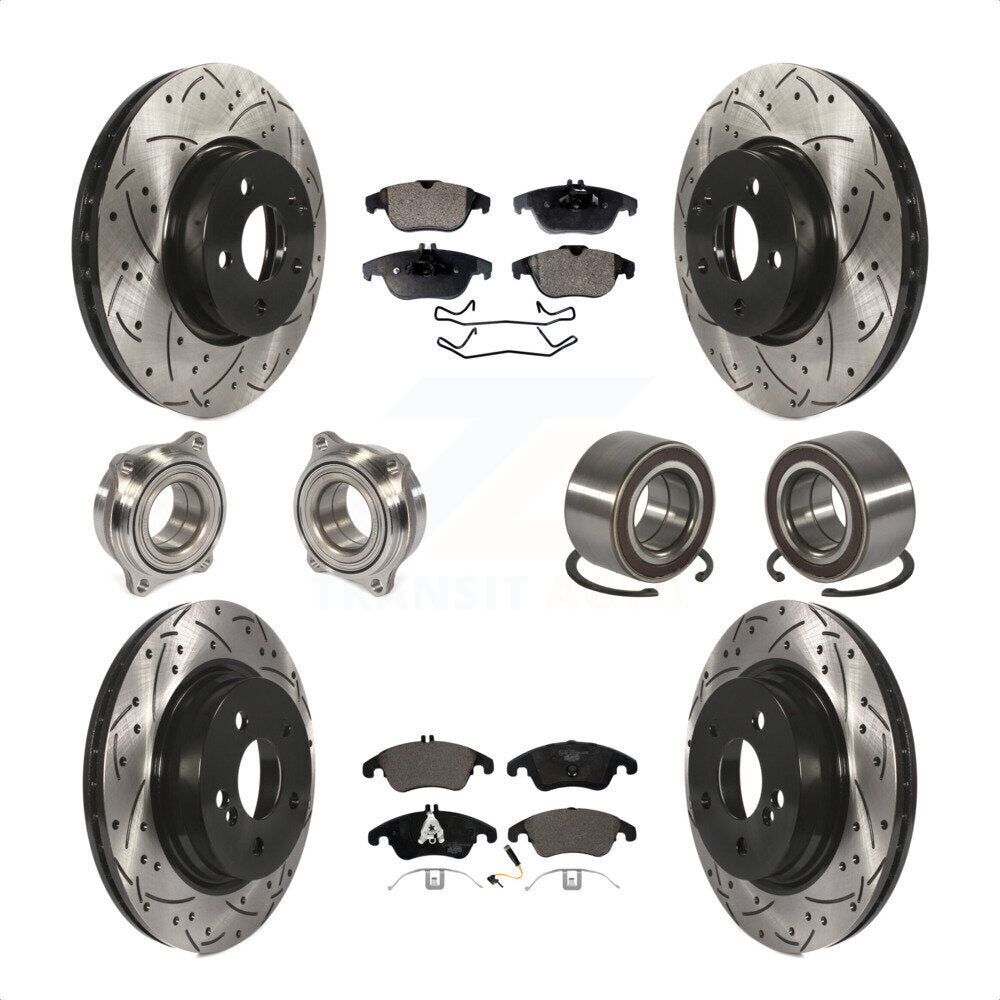 Front Rear Wheel Hub Bearings Assembly Coated Disc Brake Rotors And Ceramic Pads Kit (10Pc) For Mercedes-Benz C300 C350 KBB-107554 by Transit Auto
