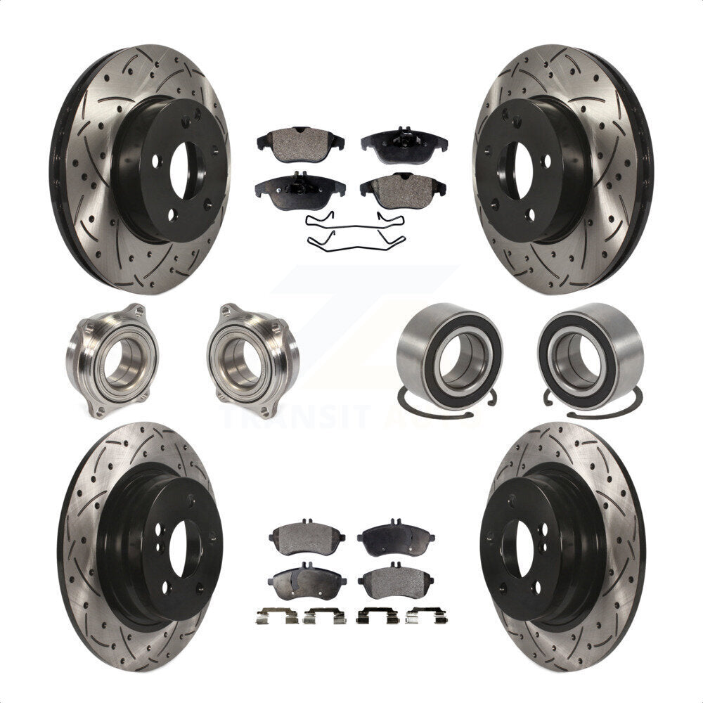 Front Rear Wheel Hub Bearings Assembly Coated Disc Brake Rotors And Ceramic Pads Kit (10Pc) For 2010-2010 Mercedes-Benz C300 C250 AWD KBB-107555 by Transit Auto