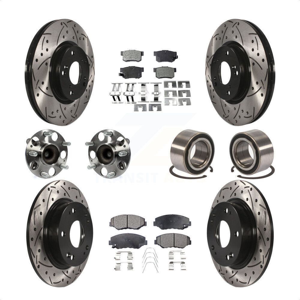 Front Rear Wheel Hub Bearings Assembly Coated Disc Brake Rotors And Ceramic Pads Kit (10Pc) For Honda Civic KBB-107563 by Transit Auto