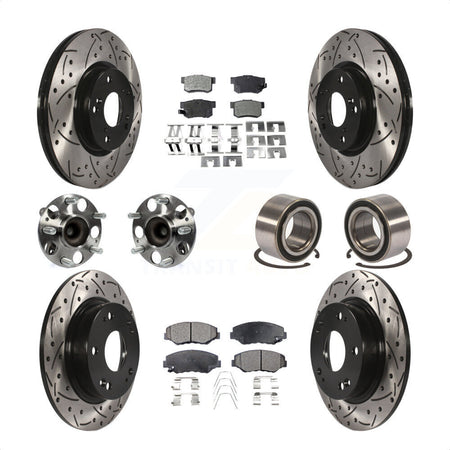 Front Rear Wheel Hub Bearings Assembly Coated Disc Brake Rotors And Ceramic Pads Kit (10Pc) For Honda Civic KBB-107563 by Transit Auto