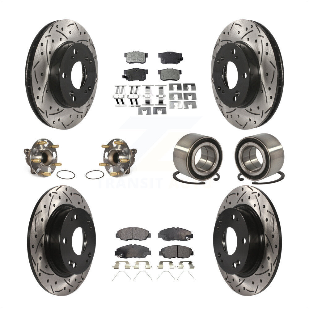 Front Rear Wheel Hub Bearings Assembly Coated Disc Brake Rotors And Ceramic Pads Kit (10Pc) For Honda Civic KBB-107590 by Transit Auto