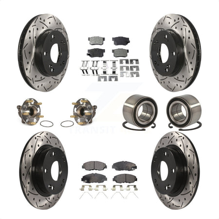 Front Rear Wheel Hub Bearings Assembly Coated Disc Brake Rotors And Ceramic Pads Kit (10Pc) For Honda Civic KBB-107590 by Transit Auto