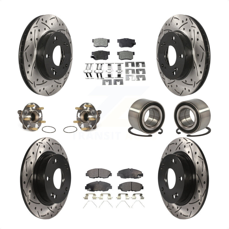 Front Rear Wheel Hub Bearings Assembly Coated Disc Brake Rotors And Ceramic Pads Kit (10Pc) For Honda Civic KBB-107590 by Transit Auto