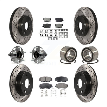 Front Rear Wheel Hub Bearings Assembly Coated Disc Brake Rotors And Ceramic Pads Kit (10Pc) For Honda Civic KBB-107591 by Transit Auto