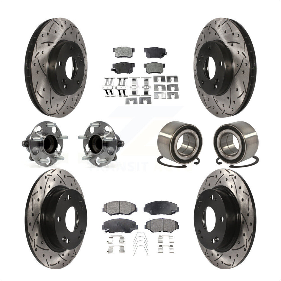 Front Rear Wheel Hub Bearings Assembly Coated Disc Brake Rotors And Ceramic Pads Kit (10Pc) For Honda Civic KBB-107591 by Transit Auto