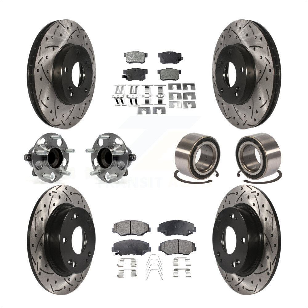 Front Rear Wheel Hub Bearings Assembly Coated Disc Brake Rotors And Ceramic Pads Kit (10Pc) For 2015 Acura ILX 2.0L KBB-107593 by Transit Auto