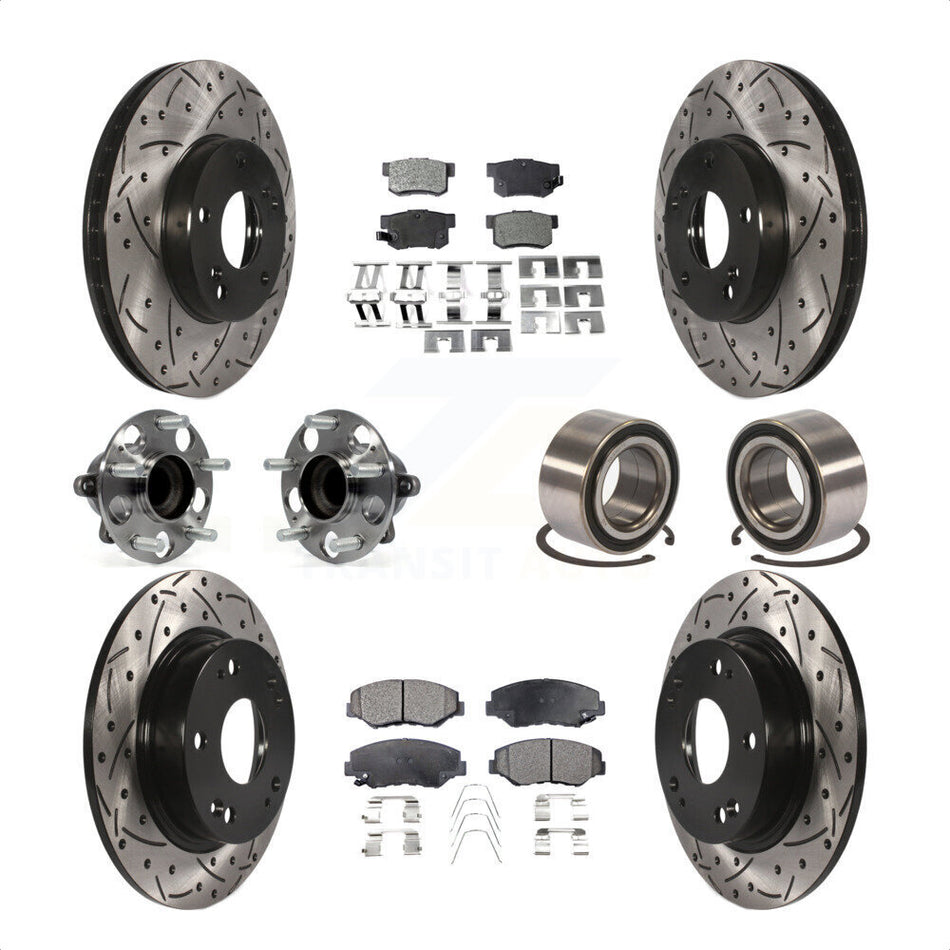 Front Rear Wheel Hub Bearings Assembly Coated Disc Brake Rotors And Ceramic Pads Kit (10Pc) For 2015 Acura ILX 2.0L KBB-107593 by Transit Auto