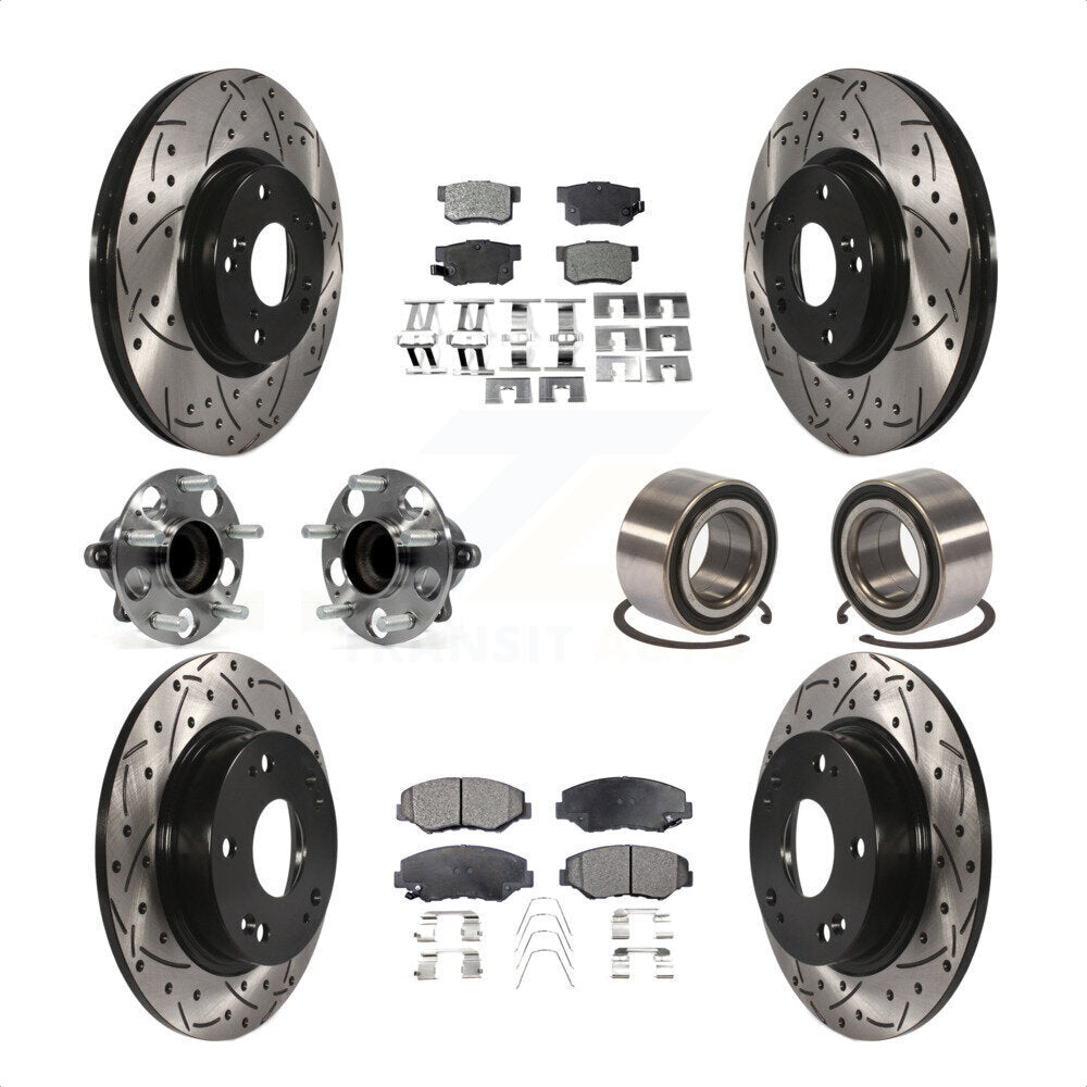 Front Rear Wheel Hub Bearings Assembly Coated Disc Brake Rotors And Ceramic Pads Kit (10Pc) For 2013-2015 Acura ILX 2.4L KBB-107594 by Transit Auto