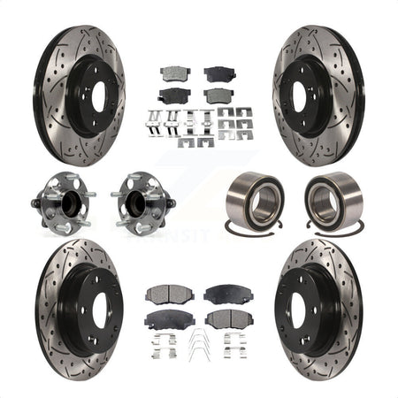 Front Rear Wheel Hub Bearings Assembly Coated Disc Brake Rotors And Ceramic Pads Kit (10Pc) For 2013-2015 Acura ILX 2.4L KBB-107594 by Transit Auto
