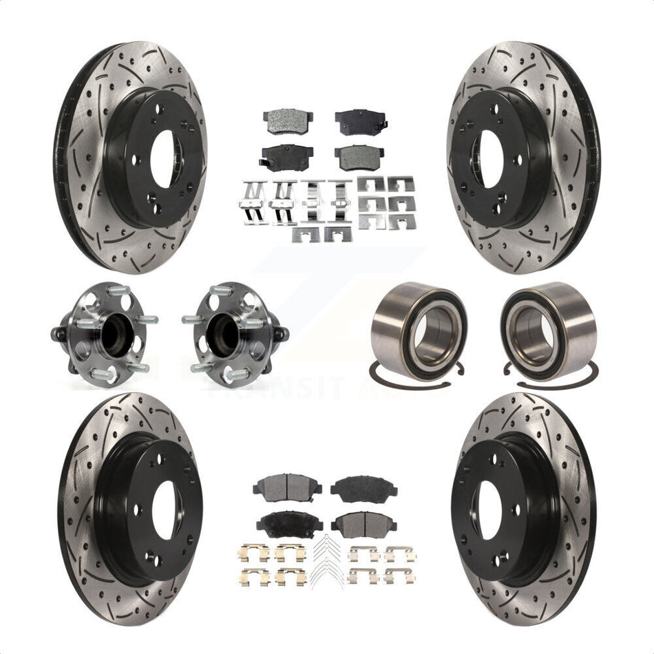 Front Rear Wheel Hub Bearings Assembly Coated Disc Brake Rotors And Ceramic Pads Kit (10Pc) For 2015 Acura ILX 1.5L KBB-107595 by Transit Auto