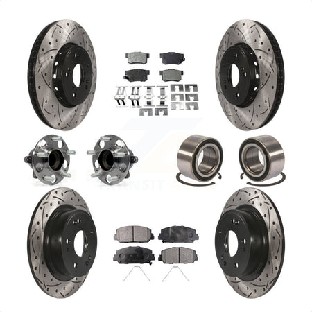 Front Rear Wheel Hub Bearings Assembly Coated Disc Brake Rotors And Ceramic Pads Kit (10Pc) For 2016 Acura ILX KBB-107596 by Transit Auto