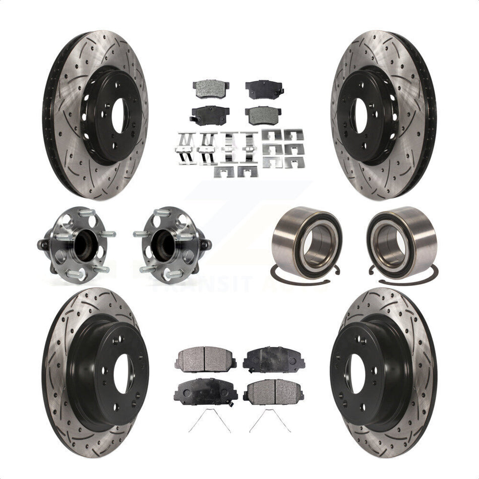 Front Rear Wheel Hub Bearings Assembly Coated Disc Brake Rotors And Ceramic Pads Kit (10Pc) For 2016 Acura ILX KBB-107596 by Transit Auto
