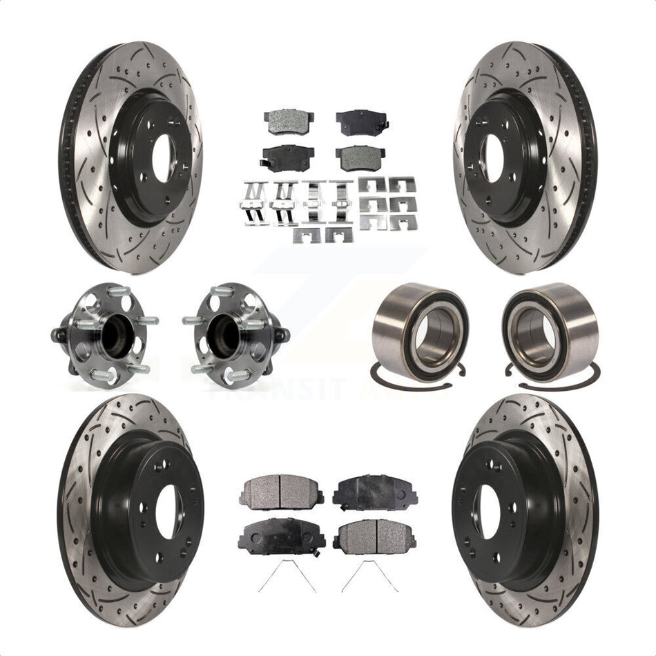 Front Rear Wheel Hub Bearings Assembly Coated Disc Brake Rotors And Ceramic Pads Kit (10Pc) For 2017-2018 Acura ILX KBB-107597 by Transit Auto