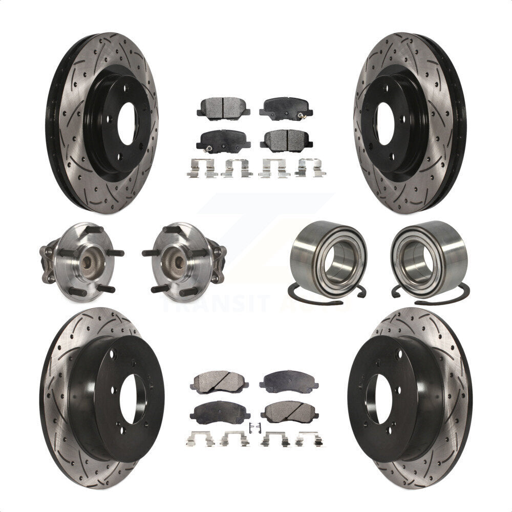Front Rear Wheel Hub Bearings Assembly Coated Disc Brake Rotors And Ceramic Pads Kit (10Pc) For 2013 Mitsubishi Outlander FWD with 3.0L KBB-107604 by Transit Auto