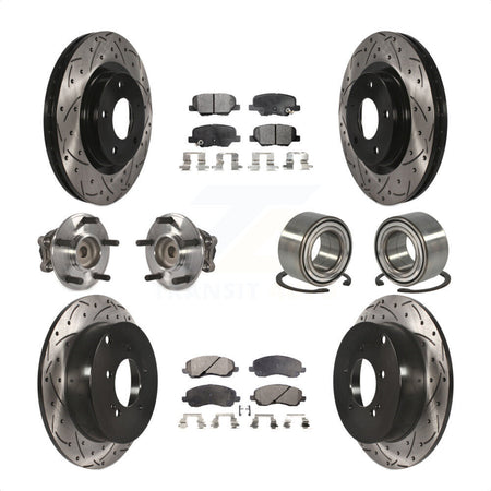 Front Rear Wheel Hub Bearings Assembly Coated Disc Brake Rotors And Ceramic Pads Kit (10Pc) For 2013 Mitsubishi Outlander FWD with 3.0L KBB-107604 by Transit Auto
