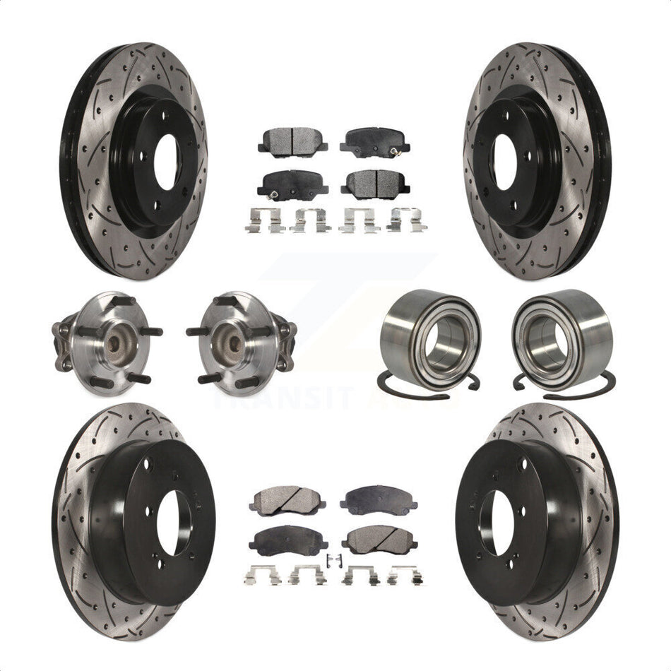 Front Rear Wheel Hub Bearings Assembly Coated Disc Brake Rotors And Ceramic Pads Kit (10Pc) For 2013 Mitsubishi Outlander FWD with 3.0L KBB-107604 by Transit Auto