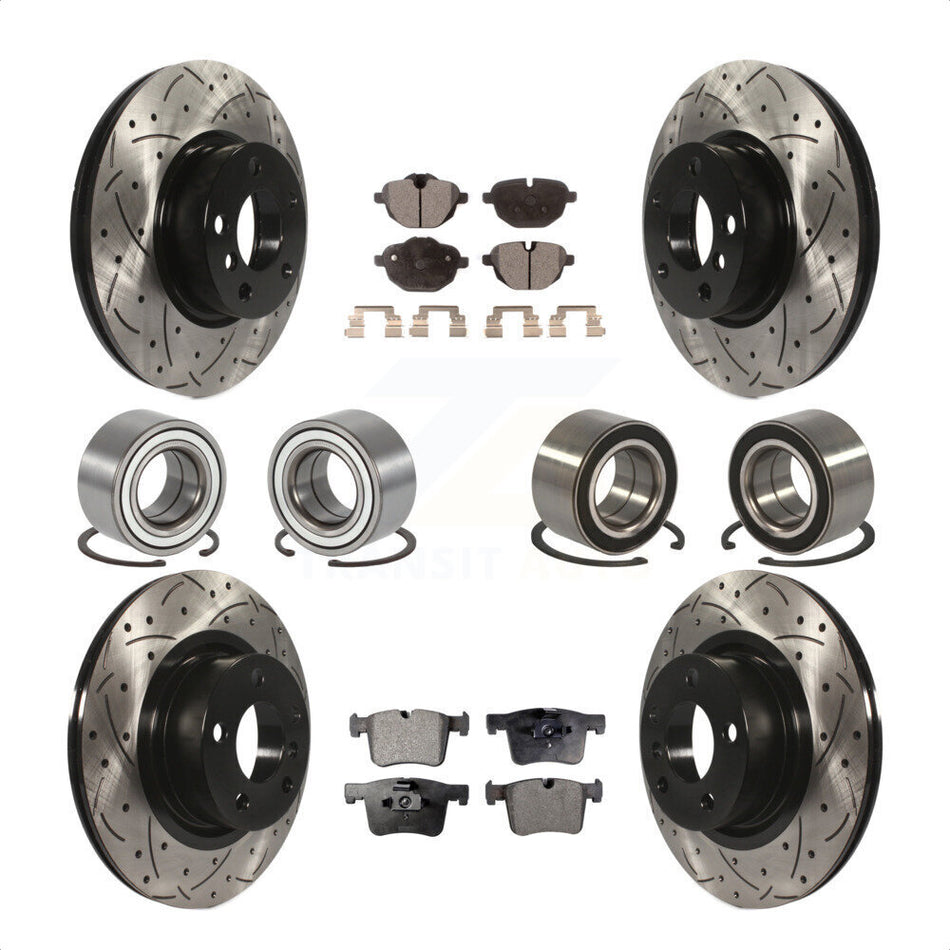 Front Rear Wheel Bearings Coated Disc Brake Rotors And Ceramic Pads Kit (10Pc) For BMW X3 KBB-107612 by Transit Auto