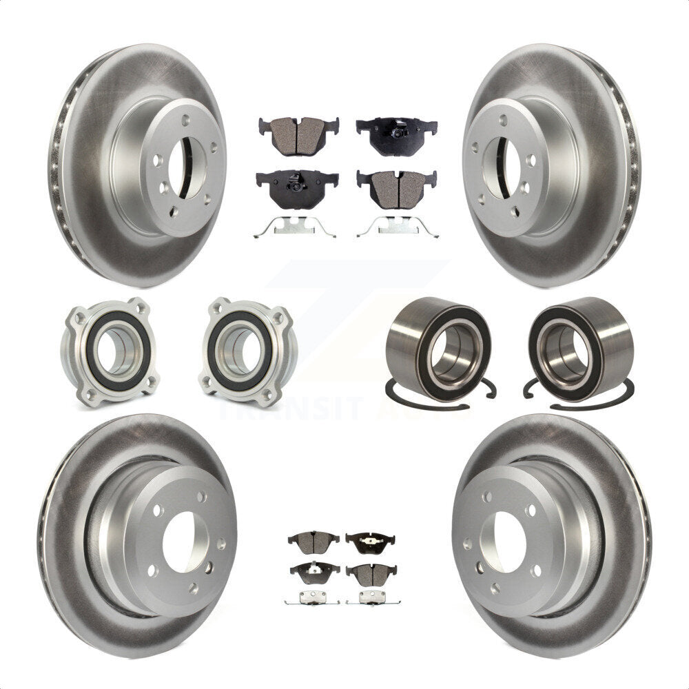 Front Rear Wheel Hub Bearings Assembly Coated Disc Brake Rotors And Semi-Metallic Pads Kit (10Pc) For BMW 535xi 535i xDrive 525xi KBB-107666 by Transit Auto
