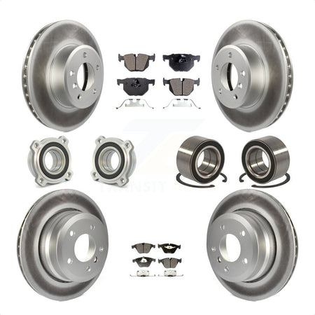 Front Rear Wheel Hub Bearings Assembly Coated Disc Brake Rotors And Semi-Metallic Pads Kit (10Pc) For BMW 535xi 535i xDrive 525xi KBB-107666 by Transit Auto