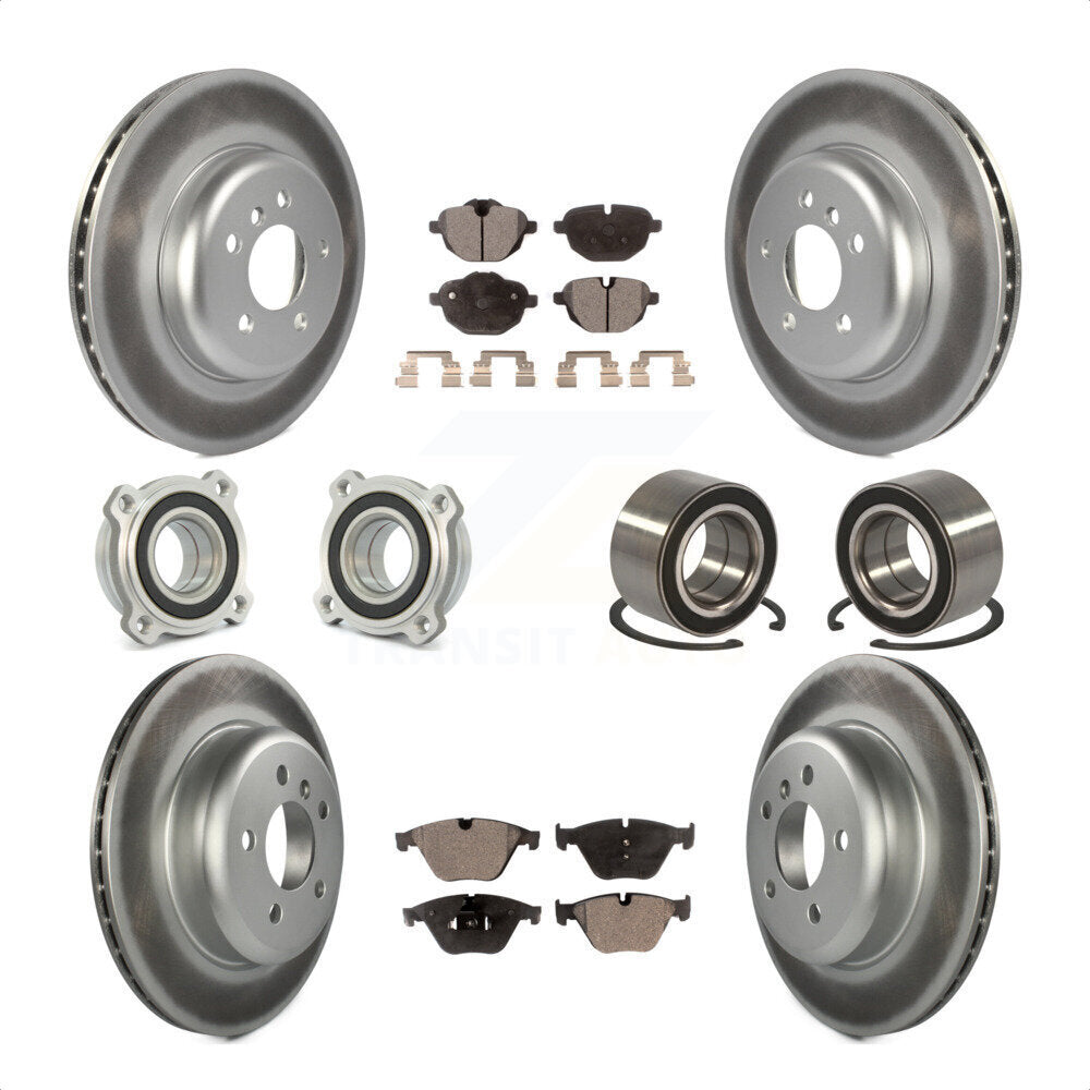 Front Rear Wheel Hub Bearings Assembly Coated Disc Brake Rotors And Semi-Metallic Pads Kit (10Pc) For 2011-2012 BMW 535i xDrive KBB-107667 by Transit Auto