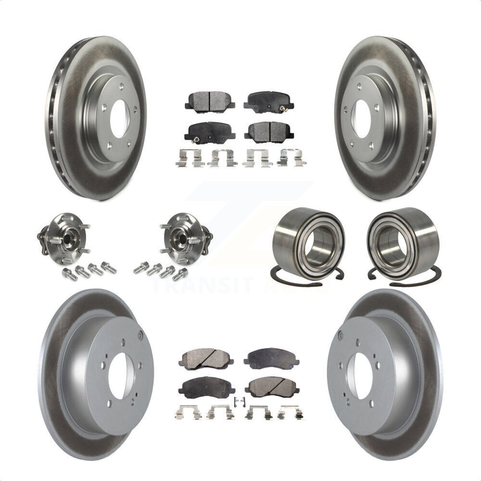 Front Rear Wheel Hub Bearings Assembly Coated Disc Brake Rotors And Semi-Metallic Pads Kit (10Pc) For 2013 Mitsubishi Outlander AWD with 3.0L Without 7 Passenger Seating KBB-107764 by Transit Auto