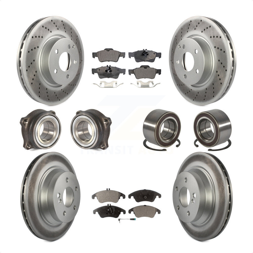Front Rear Wheel Hub Bearings Assembly Coated Disc Brake Rotors And Semi-Metallic Pads Kit (10Pc) For Mercedes-Benz E350 E400 With 322mm Diameter Rotor KBB-107793 by Transit Auto