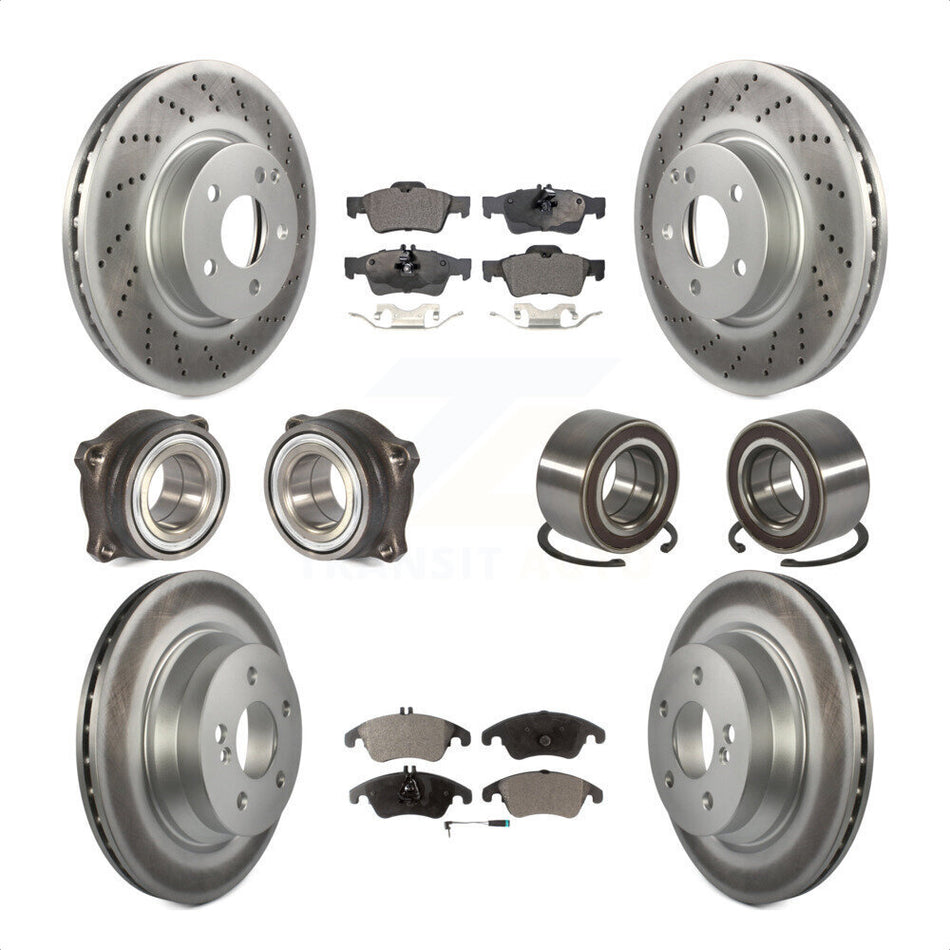 Front Rear Wheel Hub Bearings Assembly Coated Disc Brake Rotors And Semi-Metallic Pads Kit (10Pc) For Mercedes-Benz E350 E400 With 322mm Diameter Rotor KBB-107793 by Transit Auto